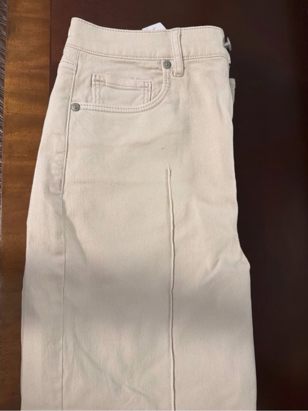 LOFT Cream Straight-Leg Jeans with Center Seam